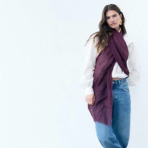 ZARA Women's Linen Scarf(Eggplant, Size:M)
